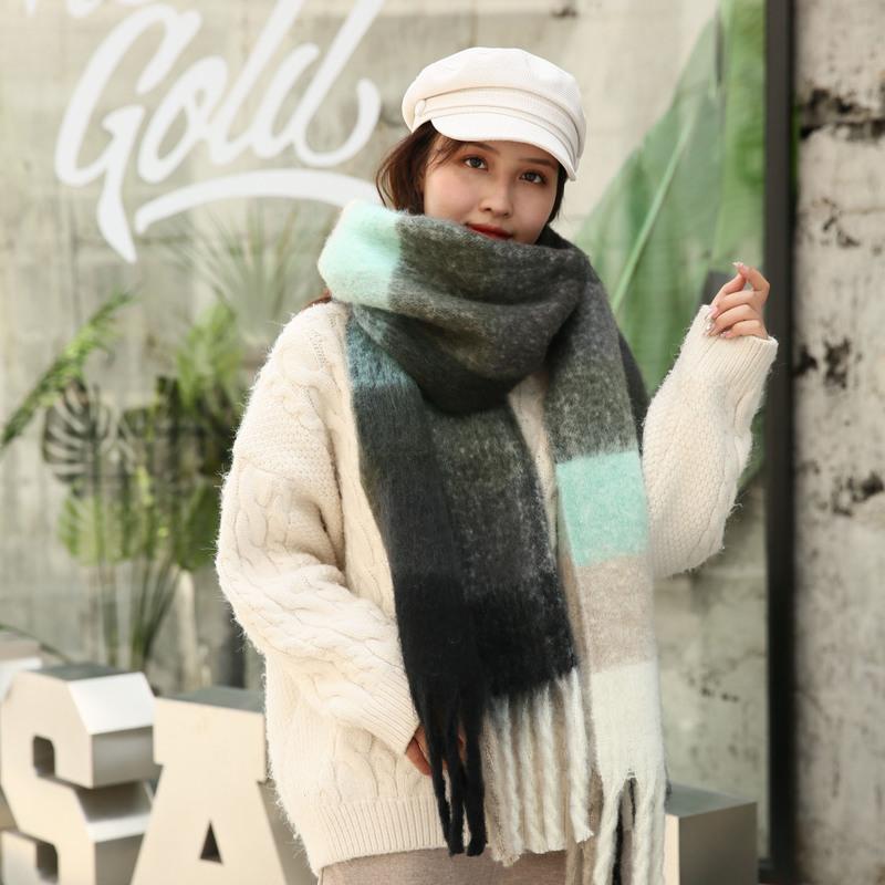 

New Thermal Scarf Women Autumn Winter Color Contrast Fashion Versatile Shawl Thickened Tassel Scarf Winter Szalik Damski