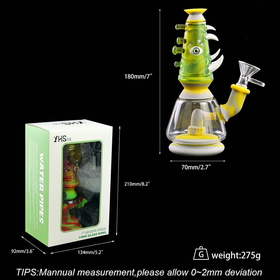 

7'' Glass bong water pipe dab rig silicone bong oil bubbler tobacco smoking tool accessories free shipping!!