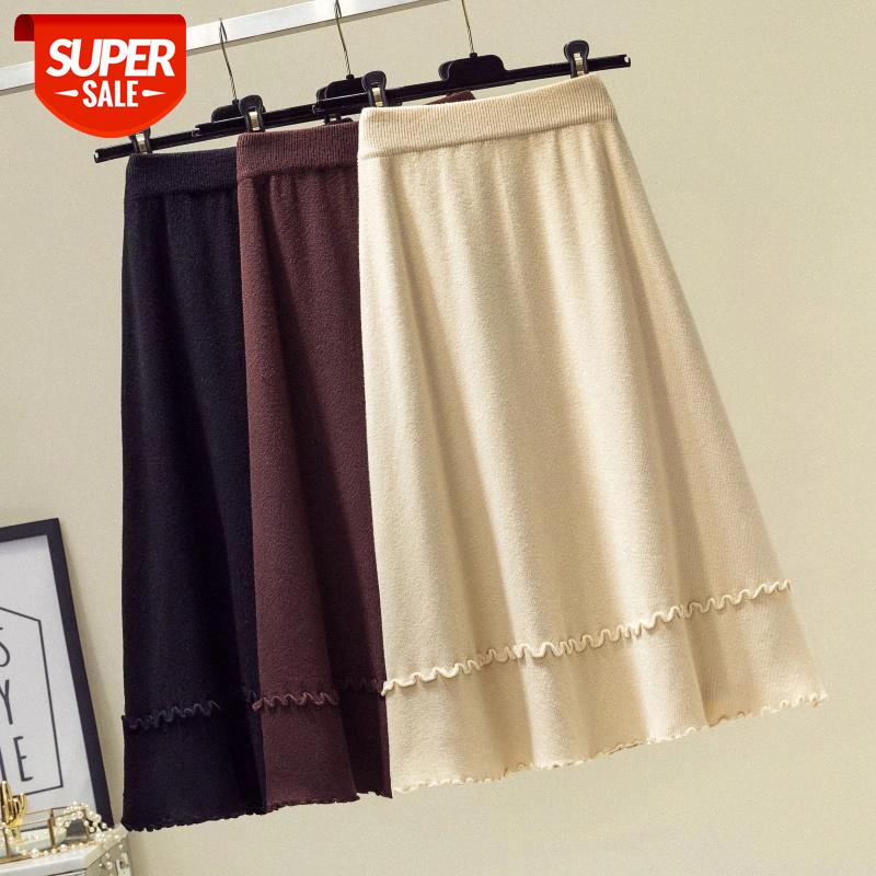 

AOSSVIAO Autumn Winter New Fashion Women's Knitted Solid Color Half Length Elastic Skirt Promotions Lady 2020 Beige Brown Black #w09A, White;black