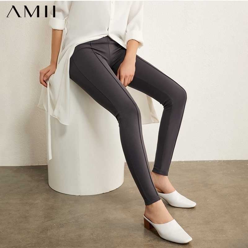 

AMII Minimalism Autumn Causal Women Leggings Streetwear High Waist Slim Fit Women's Leggings Ankel-length Female Pants 1314 201014, Beige