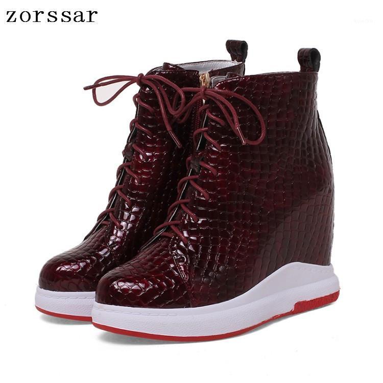 

Zorssar} 2020 Fashion womens boots winter Genuine Leather height increasing high heel shoes Platform ankle boots Women's shoes1, Black