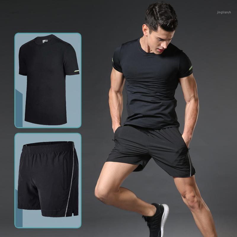 

Summer sports fitness suits can be customized logo men's breathable short-sleeved quick-drying clothes casual running shorts bas1, Black