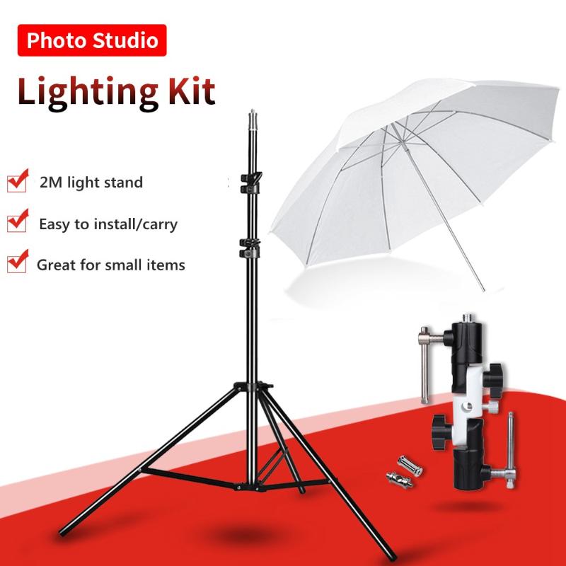 

2M(79in) Photography Light stand with 43'' /33'' soft umbrella Flash Hot shoe bracket kit for Strobe Studio Flash Speedlight
