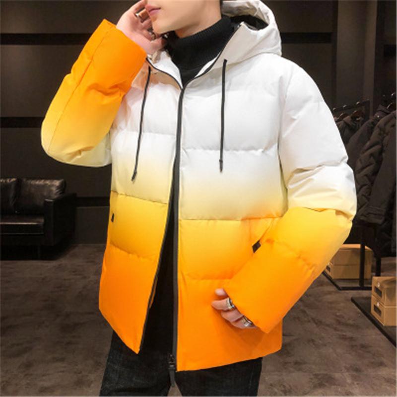 

Man Thicken Bread Coat Fashion Trend Gradient Long Sleeve Zipper Hooded Jackets Designer Male Winter Casual Keep Warm Cold Proof Outerwear