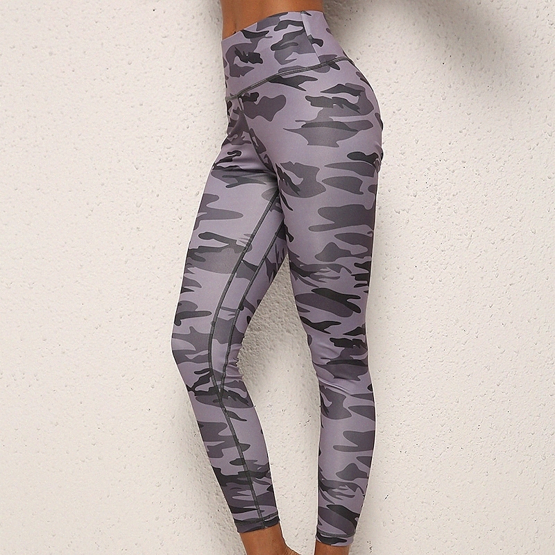 Women's Sporty Leggings Print Ankle-Length Pants Gym Yoga Stretchy Camouflage Comfort Sports High Waist Skinny Green Black Pink Fuchsia S M