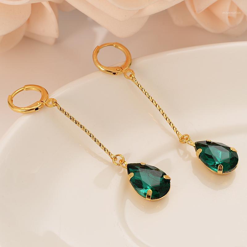 

Dubai India Africa gold plated earrings set with diamond emerald fringe girl lady engagement wedding jewelry as a gift1