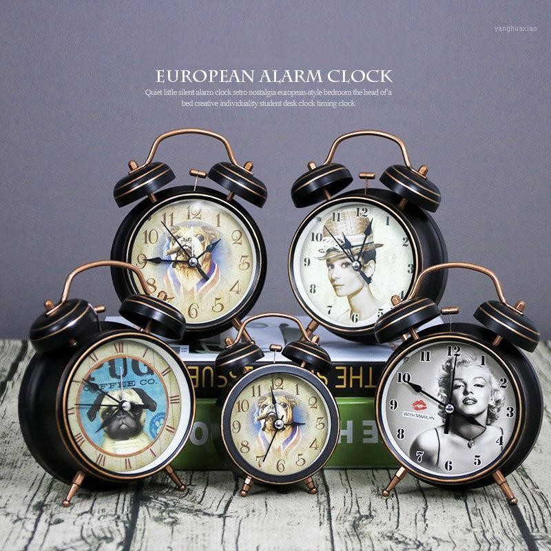 

European Retro Metal Classical Alarm Clocks Silent Desk Clock Creative Table Clock Decorative Crafts Gifts Kids Home Decoration1