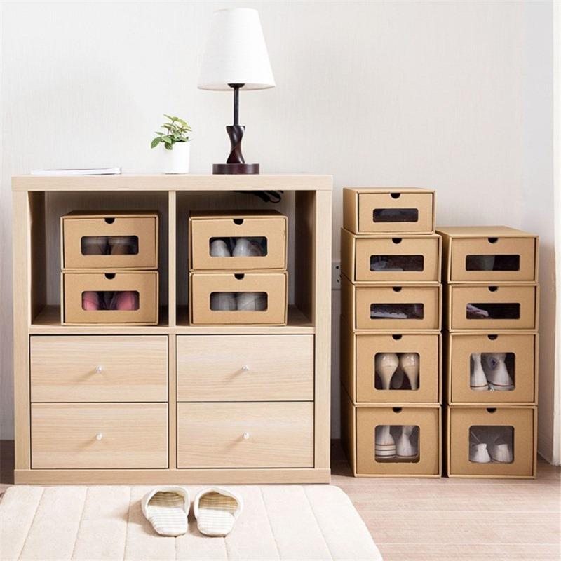 

Thickened Kraft Cardboard Box Transparent Drawer Shoe Box Home Storage Supplies Receptacle Shoes Storage Organizers
