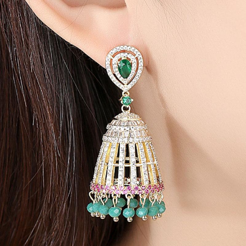 

Stud Zlxgirl Earring Jewelry Brand Women's Wedding Fashion Green Beads Gold Ears Piercings Bridal Earings Gifts