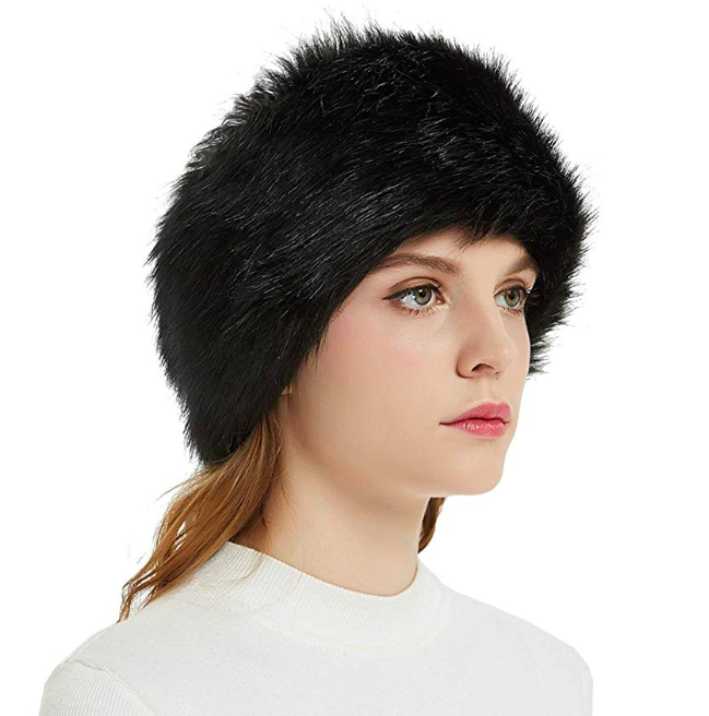 

Thick Furry Hairband Women Girl elastic adjustable faux fur Headband Hat, White