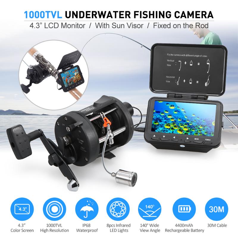 

New 1000TVL Fish Finder 4.3" LCD Monitor 8 Infrared IR LEDs Ice Fishing Underwater Camera with Trolling Reel 15M / 30M Cable