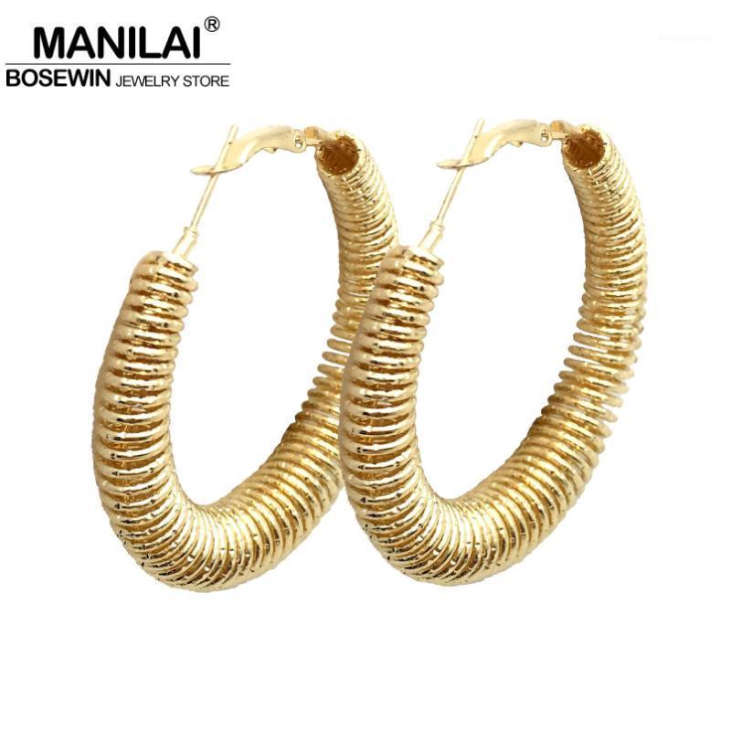 

MANILAI Fashion 55mm Diameter Gold Color Spring Hoop Earrings Women Metal Statement Earrings Brincos Jewelry1