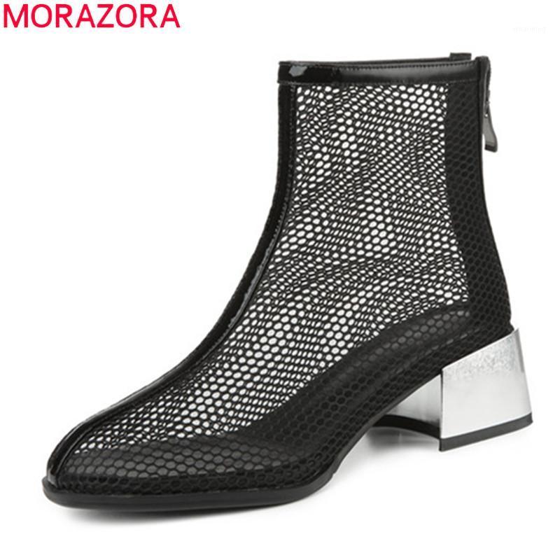 

MORAZORA 2020 new arrival spring summer women boots high quality breathable ankle boots solid color med heels casual shoes1, Black