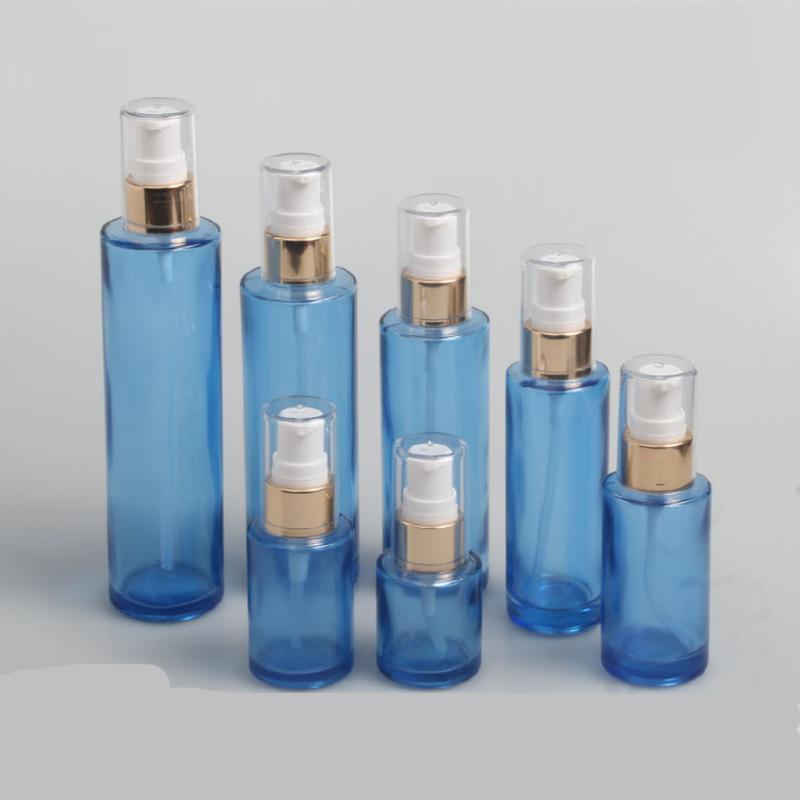 

10Pcs High Quality Blue Glass Empty Emulsion Lotion Pump Bottle Cosmetic Container Bottle 20ml 30ml 40ml 60ml 80ml 100ml 120ml