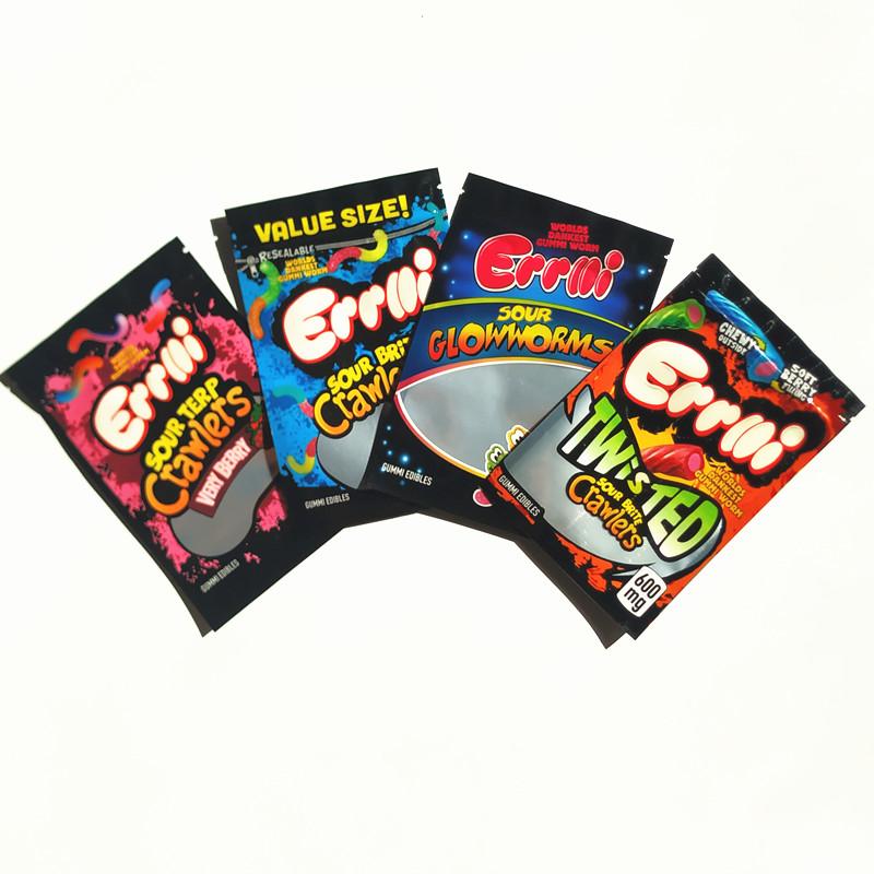 

New Errlli Gummi edible packaging 600mg Sour Terp Crawlers smell proof bags warheads skittles empty candy mylar bags for dry herb flower