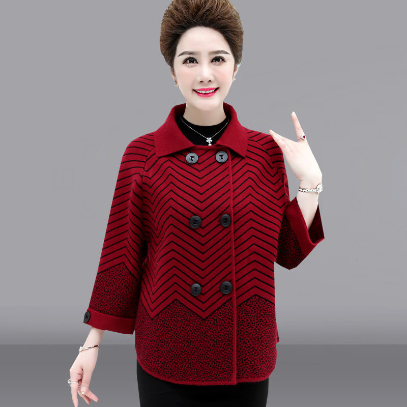 

Autumn Mother Sweater Middle-aged Female Temperament Knit Crocheted Woman's Cardigan Jacket Loose Plus Upper Size R443 4wn7, Green