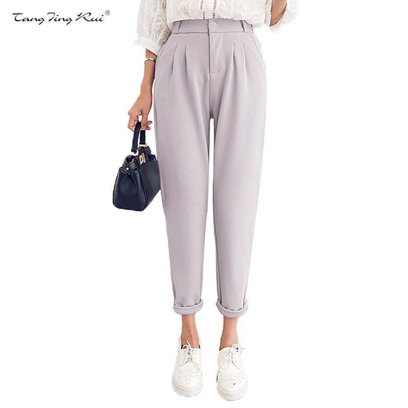 

2020 New Spring Autumn Slim Fit Women Pant Leisure Female Pants Solid Color Cotton Fashion High Quality Ladies Bottoms, White
