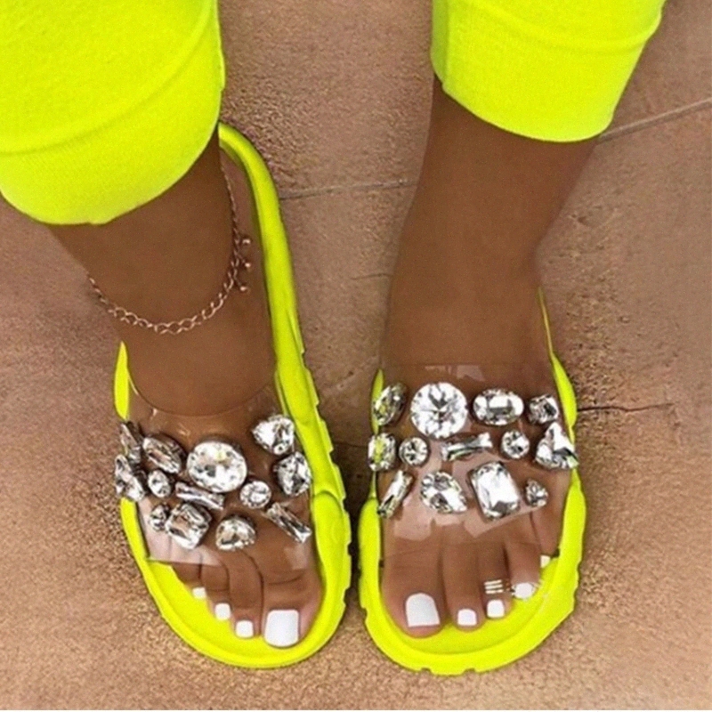 

Woman Rhinestone Slippers Ladies Clear Bling Slide Female Beach Shoes Casual Outdoor Flat Flip Flops Women Summer Plus Size 43 #jZ49, Black