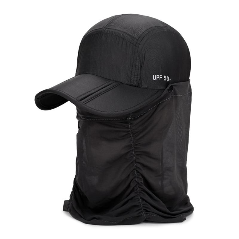 

Fishing Protective Face Foldable Windproof Detachable Universal Cycling Outdoor Printed Sun Hat Quick Dry Anti UV Headgear, Black