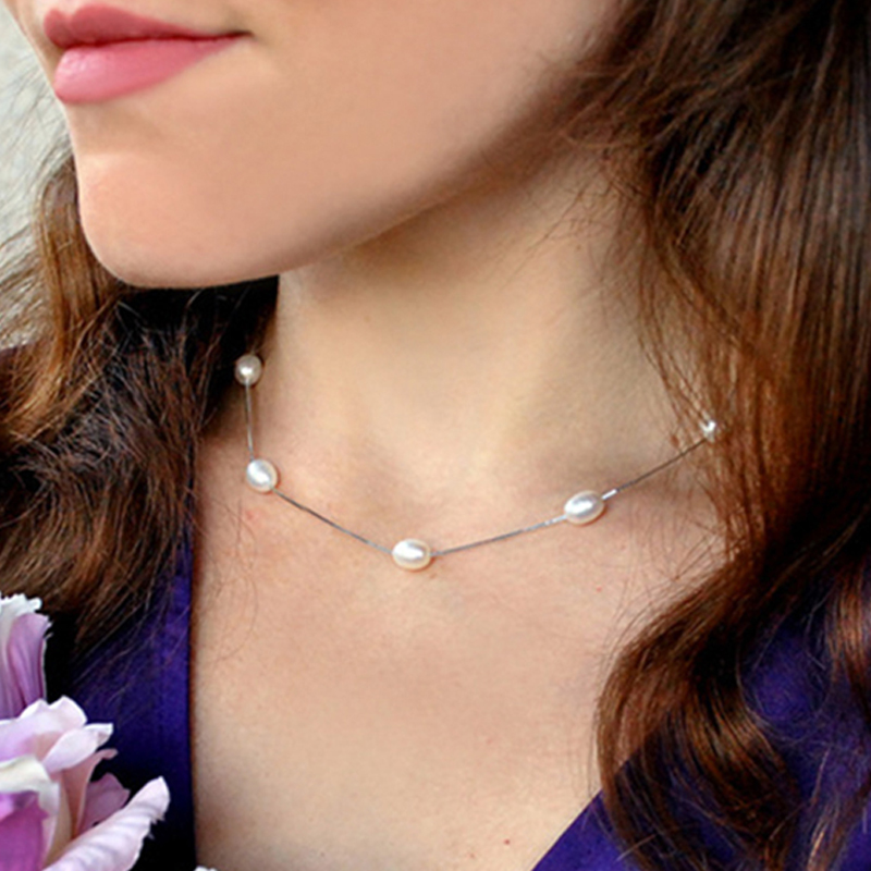 

ASHIQI Real Pure 925 Sterling Silver Necklace Chain 6-7mm Natural Freshwater Pearl Pendant Jewelry For Women Gift