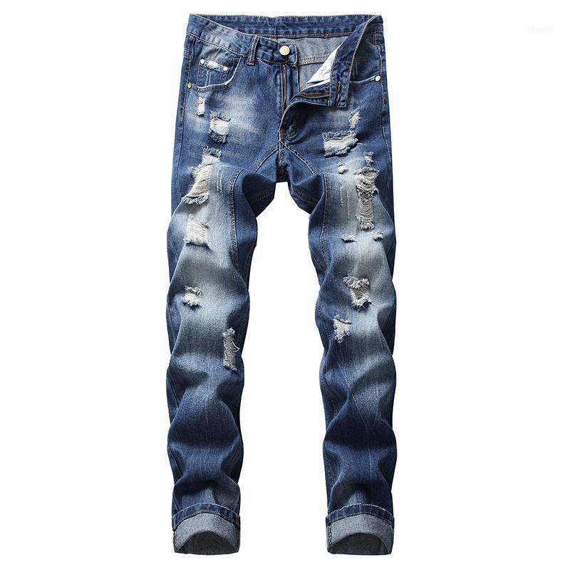 

Jeans denim style hole destroyed design tattered blue long jeans Men Slim Body plus size casual hip hop for man1, Black
