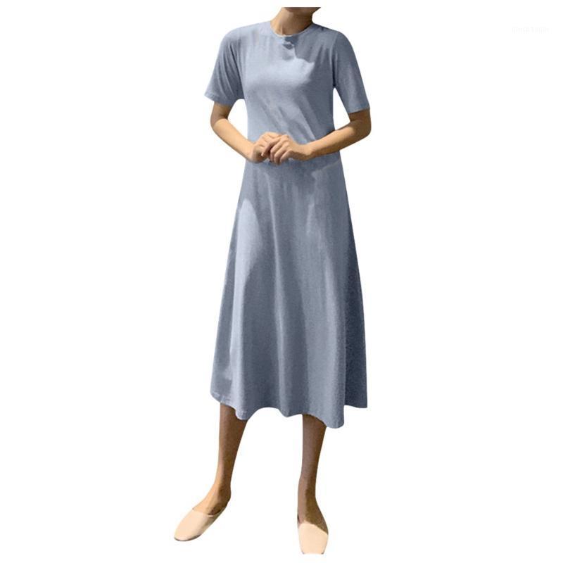 

SAGACE Summer dress Women O-Neck Short Sleeve Solid beach dresses and tunics Casual A-line Long Dress beach vestidos de verano1
