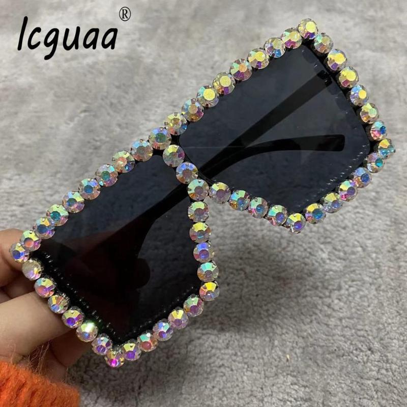 

Sunglasses Crystal Diamond Oversized Women Square Luxury Candy Shades Glasses Transparent Frame UV400 Oculos