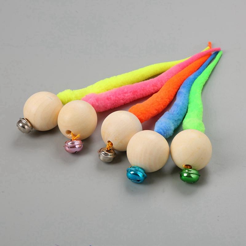 

Pet Simulation Worm Toy Bell Toy For Cat Wooden Ball Head And Plush Tail Interactive Teaser Pets Capture Chew Relieve Boredom