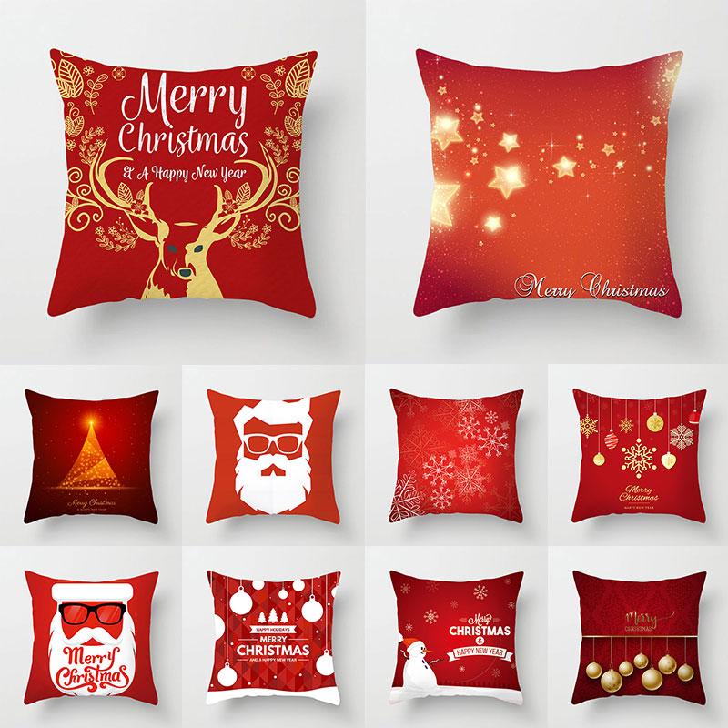

Xmas Pillow Covers Santa Claus Cushion Cover Decor Polyester Sofa Cushions Home Decor Merry Christmas Deer Red Pillowcases, 17