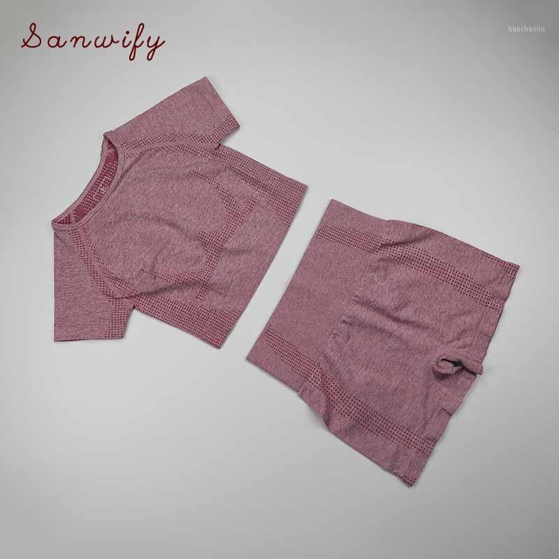 

Women Vital Seamless Yoga Set Fitness Short Sleeve Crop Top Shirts Running Shorts Workout Clothes For Women Gym Sets 2 Piece Set1, Purple