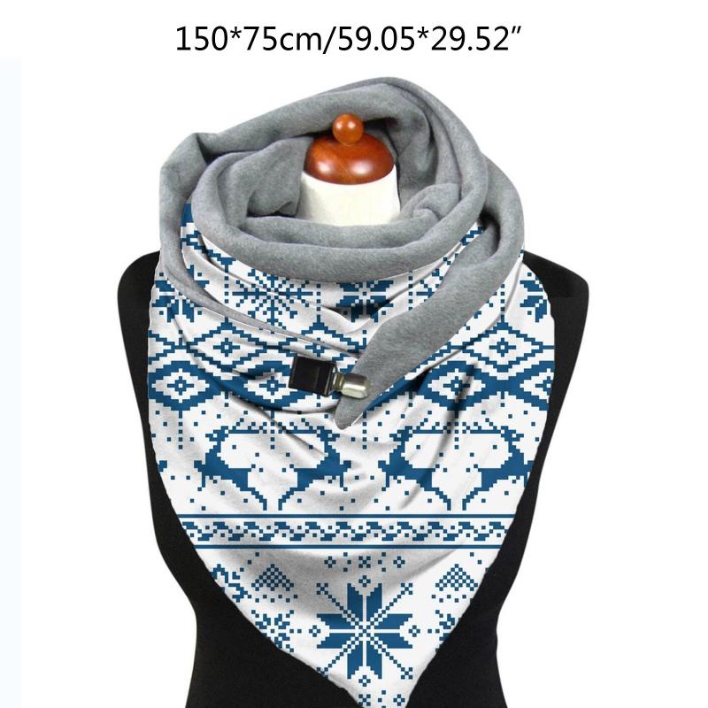 

Women Winter Warm Large Scarf Christmas Elk Snowflake Blanket Shawl with Clip