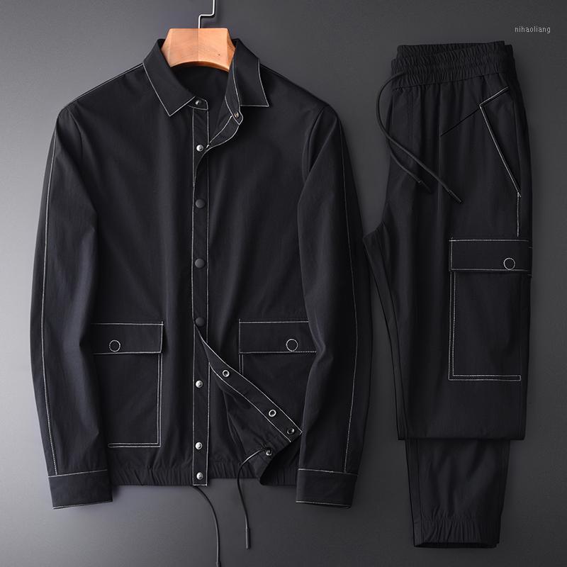 

Spring And Autumn Men (jacket+pants) Contrast Color Stitching Casual Sports Sets Plus Size 4xl Slim Man Jackets1, Black tzj19042