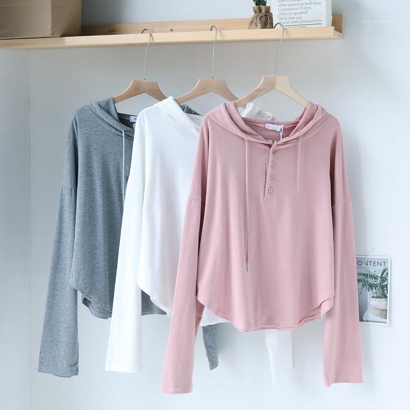 

Women Spring Autumn T-shirts Hooded Casual Drop Shoulder Long Sleeve Drawstring Solid Color Harajuku Loose Tops Tees for Student1, Gray