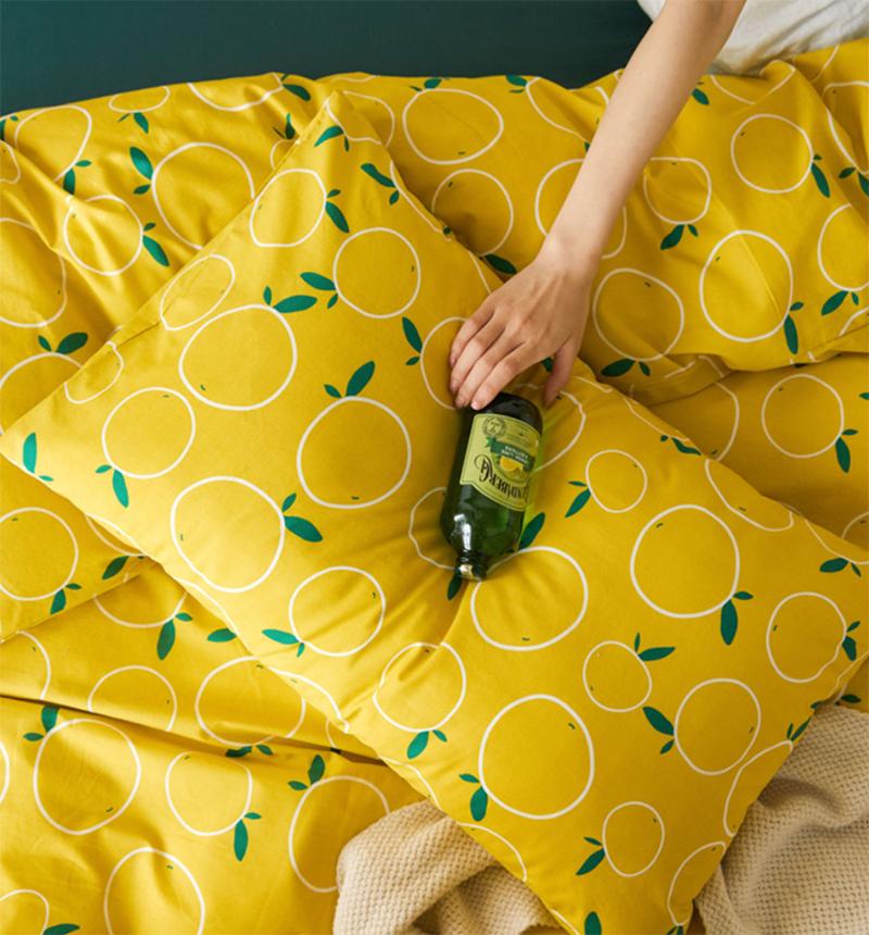 

Yellow bedding set teen child kid,cotton  full queen king single double home textile bed sheet pillow case duvet cover, Picture color