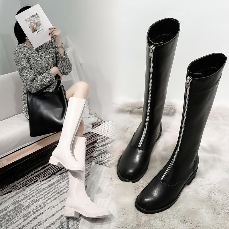 

2020 Autumn And Winter New Front Zipper Guidi Boots Knight Boots Thick Heel Long1, Apricot autumn