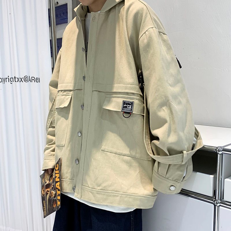 

2021 New Men' Casual Oversize Hooded Woman Korean Streetwear Cargo Jackets Coat Male Fashion Jacket Clothing Hip Hop Thuo, Black