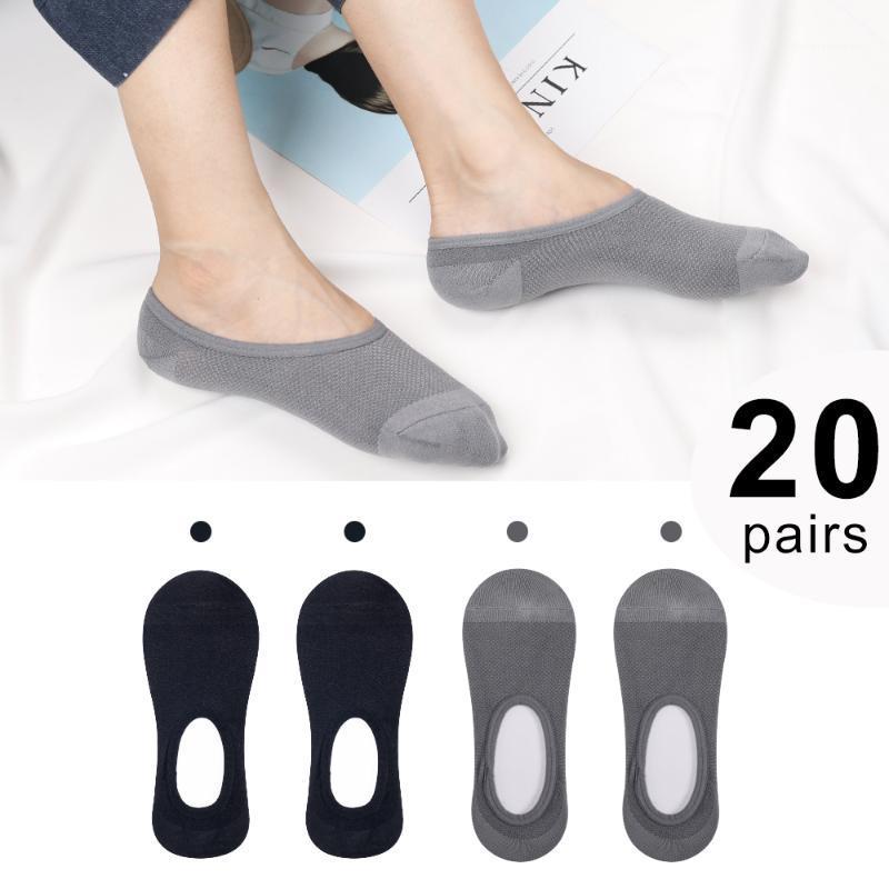 

40 pieces = 20 pairs New Cotton Men Invisible Socks Solid Color Boat Socks No-silicone Anti - skid Pure Color Summer1, Black