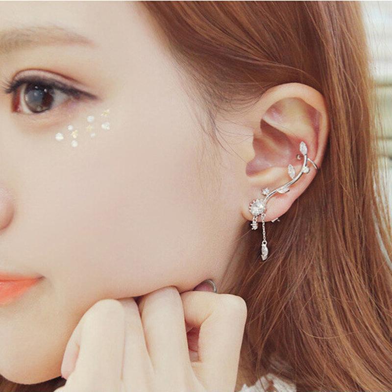 

Fashion Korean Zircon Stud Earrings Leaves Asymmetric Crystal Earrings For Women Piercing Jewelry Elegant Jewelry For Women