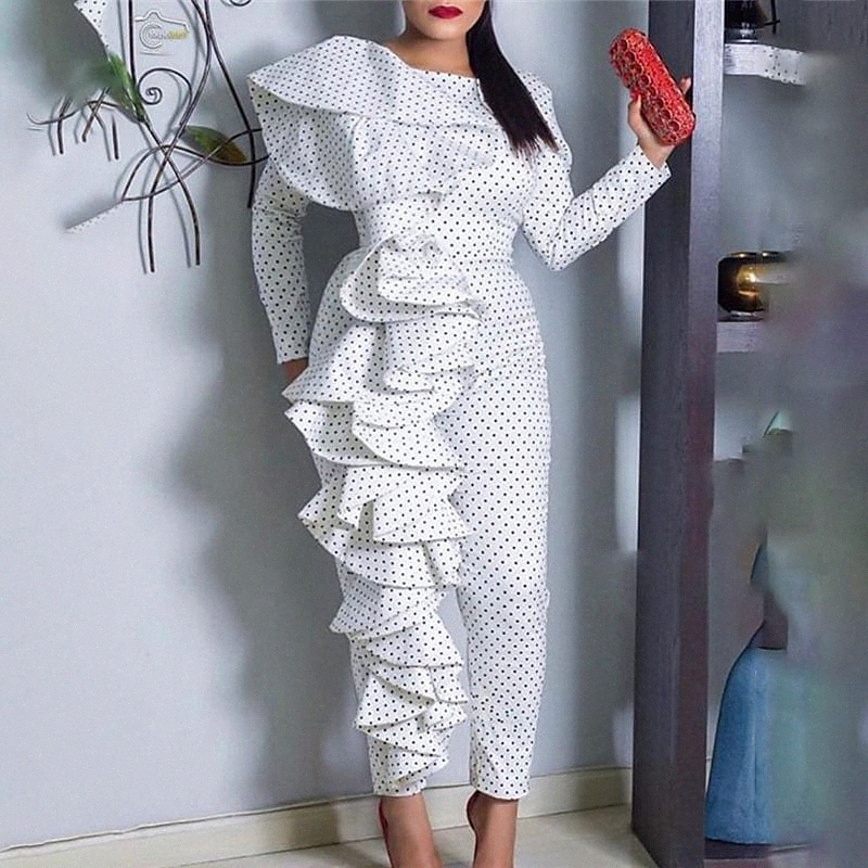 

women's Plus Size Jumpsuit Ruffle Print Polka Dot Casual Streetwear Home Casual High Full Length Spring Summer White L XL XXL 3XL 71Dl#