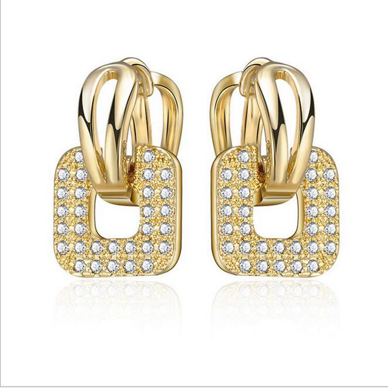

Fashion White Zircon Crystal Gems Gold Color Hoop Huggie Earring M01-A-0003