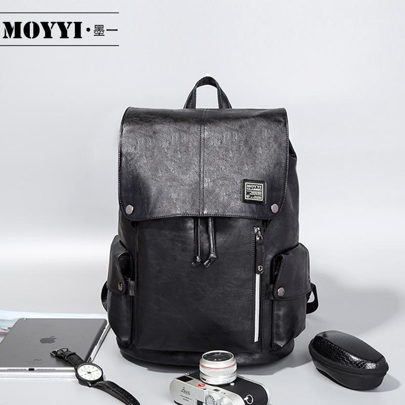 

MOYYI Preppy Style Leather School Backpack Bag For College Simple Design Men Casual Daypacks mochila male New1, Black