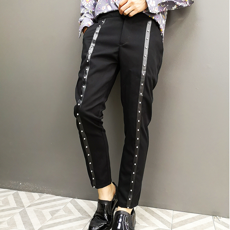 Fashion Rivet Pencil Trousers Night Club Singer Stage Clothing Men Streetwear Hip Hop Punk Gothic Casual Black Harem Pants Male 201110Z