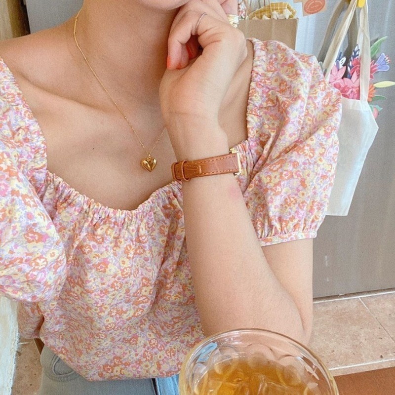 

2021 New Classic retro-casual stylish print single line bubble-collared women's thin shirts Korean fashion office clothes ladies R3EN, Blue