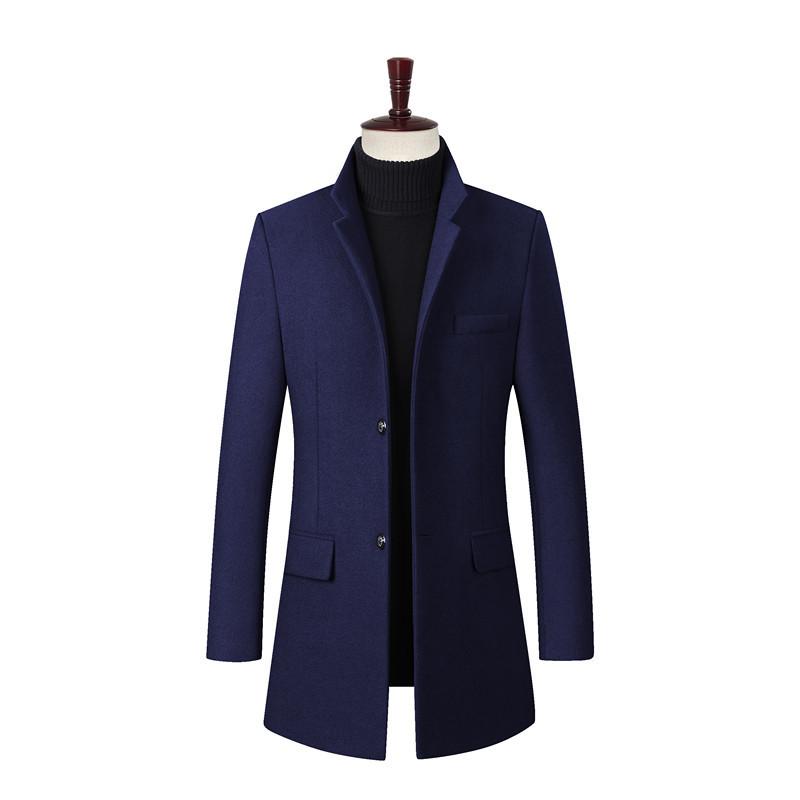 

ZOGAA Men's Mid-length Woolen Windbreaker Pure Color Slim Single-breasted Wool Cloth Autumn Winter New Men Blends Jacket Outwear, Black