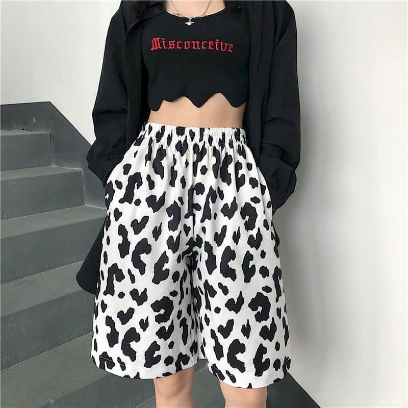

White Cow Summer 2020 Running Sport Shorts for Women Streetwear Harajuku Korean Joggers Women Elastic High Waist Wide Leg Shorts