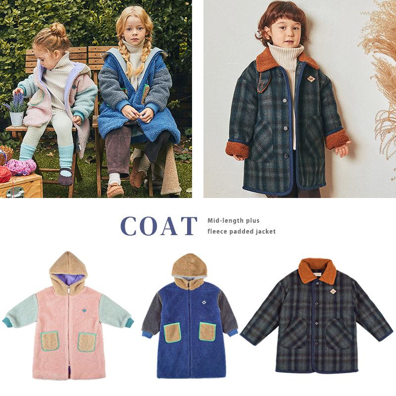 

Pre-sale 2020 Winter Children's Thick Lamb Plush Hooded Jacket Boys and Girls Baby Mid-length Plaid Coat