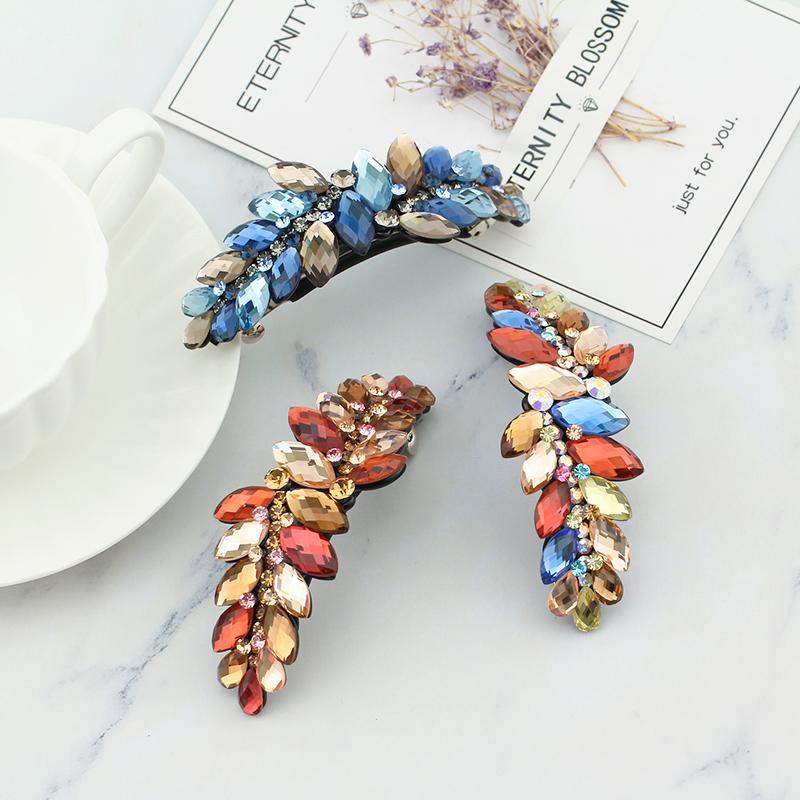 

2020 New Design High Quality Women Hair Accessories Crystal Leaves Flower Hair Barrette Gift Acetate Clip For Women Girls