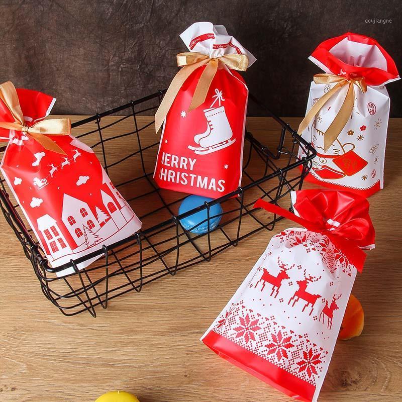

Leeiu 5 10pcs Merry Christmas Gift Bag Drawstring Snowflake Crisp Bag Happy New Year Candy Pouch Christmas Party Supplies1