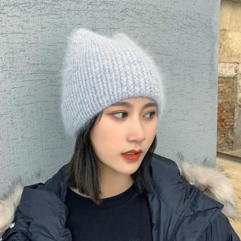 

Simple Girl fur ear Hat for Women Winter Warm wool Cap Female Cap, White