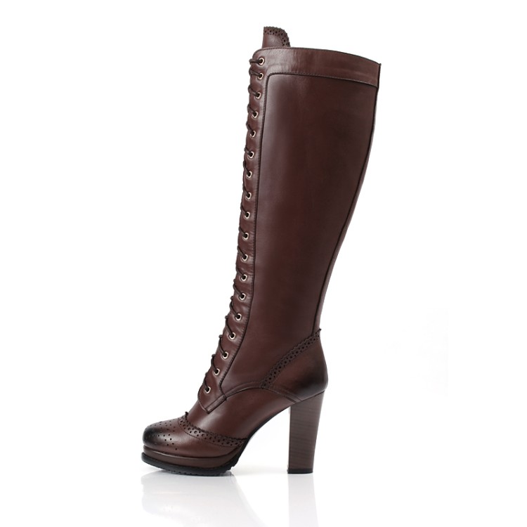 

ENMAYER quality sexy winter designer women thigh boots new lace up Knee Corium boot high heel Retro Knight, Black